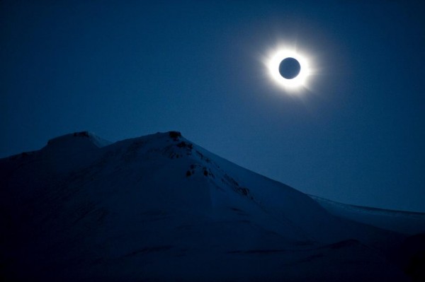 A total solar eclipse is seen in Longyearbyen on Svalbard