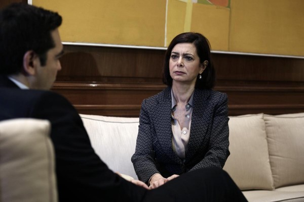 Greece's prime minister Alexis Tsipras meets with the President of the Italian Parliament Laura Boldrini at Maximos Mansion, in Athens, Greece on February 12, 2016. / Συνάντηση του Αλέξη Τσίπρα με την πρόεδρο της Ιταλικής Βουλής Λάουρα Μπολντρίνι στο Μέγαρο Μαξίμου, Αθήνα στις 12 Φεβρουαρίου 2016.