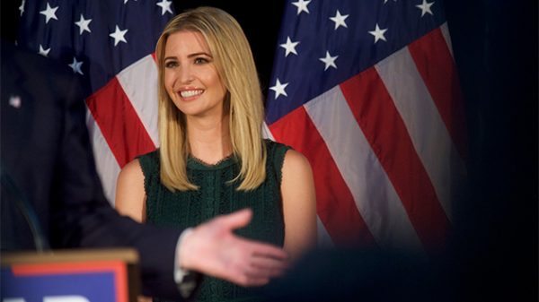 ASTON, PA - SEPTEMBER 13: Ivanka Trump looks on as her her father, Republican presidential hopeful Donald J. Trump, speaks during a campaign event at the Aston Township Community Center on September 13, 2016 in Aston, Pennsylvania. Recent national polls show the presidential race is tightening with two months until the election. (Photo by Mark Makela/Getty Images)