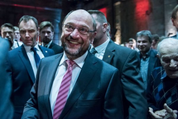 LEIPZIG, GERMANY - FEBRUARY 26: Martin Schulz, chancellor candidate of the German Social Democrats (SPD), walks to the stage at a campaign event on February 26, 2017 in Leipzig, Germany. Schulz announced his candidacy in January and has since seen strong support in recent polls that give a lead over current chancellor and Christian Democrat Angela Merkel. Germany is scheduled to hold federal elections in September. Today was his first large-scale campaign event in eastern Germany, where the populist and right-wing Alternative fuer Deutschland (AfD) has garnered a strong base of support. (Photo by Jens-Ulrich Koch/Getty Images)