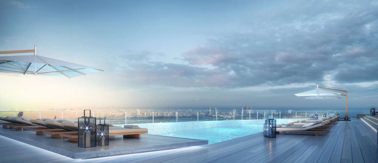 Μια μεγάλη πισίνα τύπου roof garden θα απολαμβάνουν οι κάτοικοι του κτιρίου με την θέα να κόβει κυριολεκτικά την ανάσα. Credit: Aston Martin/G&G Bussiness Development 