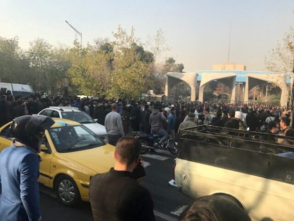 People protest near the university of Tehran, Iran December 30, 2017 in this picture obtained from social media. REUTERS. THIS IMAGE HAS BEEN SUPPLIED BY A THIRD PARTY. NO RESALES. NO ARCHIVES
