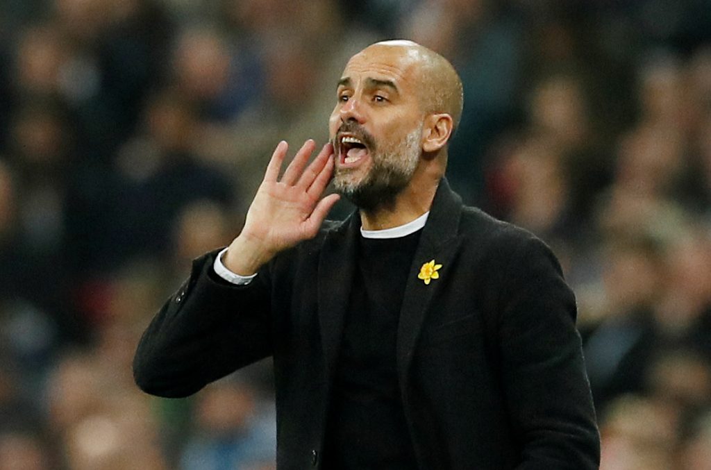 Soccer Football - Premier League - Tottenham Hotspur vs Manchester City - Wembley Stadium, London, Britain - April 14, 2018 Manchester City manager Pep Guardiola REUTERS/David Klein EDITORIAL USE ONLY. No use with unauthorized audio, video, data, fixture lists, club/league logos or "live" services. Online in-match use limited to 75 images, no video emulation. No use in betting, games or single club/league/player publications. Please contact your account representative for further details.