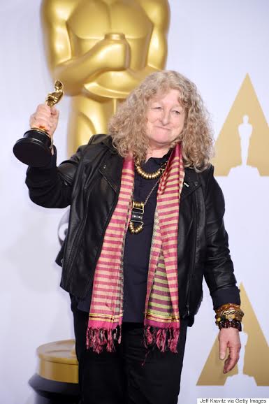 HOLLYWOOD, CA - FEBRUARY 28: Costume designer Jenny Beavan, winner of the Best Costume Design award for "Mad Max: Fury Road," poses in the press room during the 88th Annual Academy Awards at Loews Hollywood Hotel on February 28, 2016 in Hollywood, California. (Photo by Jeff Kravitz/FilmMagic)