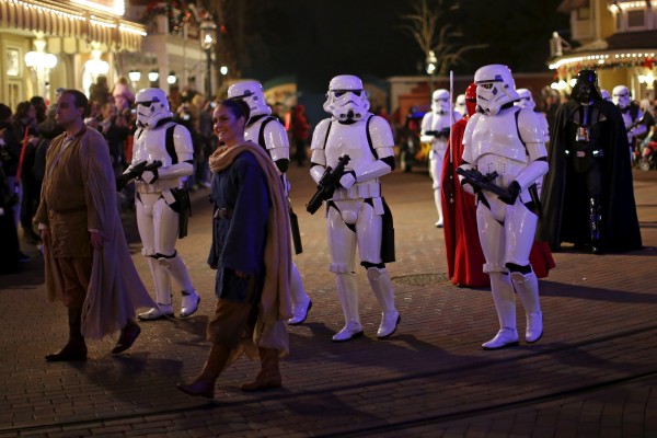 Characters of Star Wars take part of an event held for the release of the film "Star Wars: The Force Awakens" in Disneyland Paris in Marne-la-Vallee, France, December 16, 2015. REUTERS/Benoit Tessier