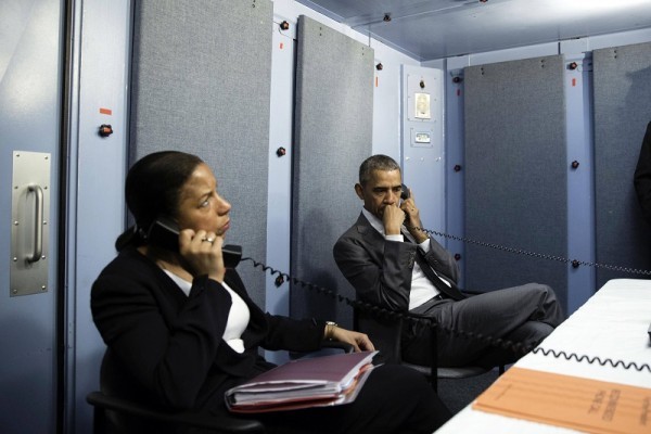 U.S. President Barack Obama and National Security Advisor Susan E. Rice get update on Brussels bombing