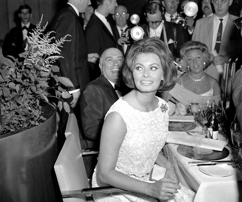 UNITED STATES - JULY 25: Sophia Loren attending party in her honor at the Four Seasons. (Photo by Dan Farrell/NY Daily News Archive via Getty Images)