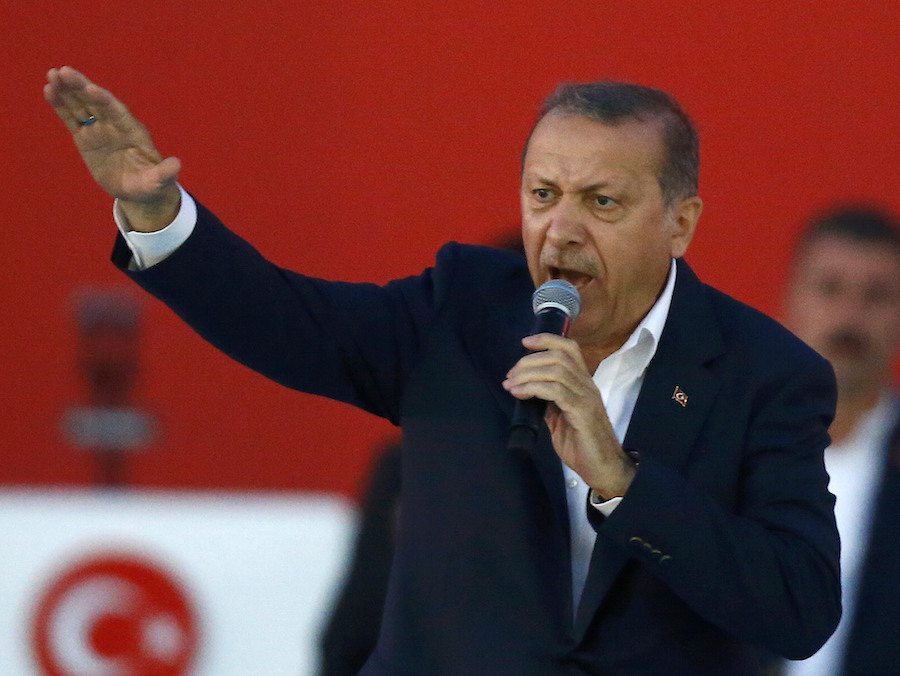 Turkish President Erdogan speaks during Democracy and Martyrs Rally in Istanbul