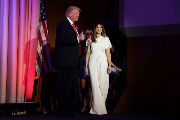 NEW YORK, NY - NOVEMBER 09: Republican president-elect Donald Trump walks on stage with his wife Melania Trump during his election night event at the New York Hilton Midtown in the early morning hours of November 9, 2016 in New York City. Donald Trump defeated Democratic presidential nominee Hillary Clinton to become the 45th president of the United States. (Photo by Chip Somodevilla/Getty Images)