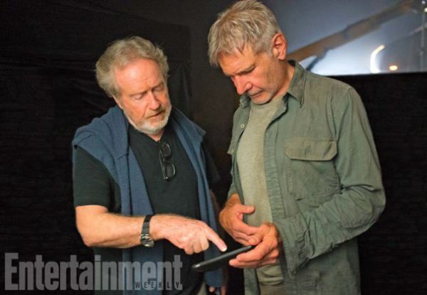 Blade Runner 2049 (2017) L-R: Ridley Scott and Harrison Ford on the set