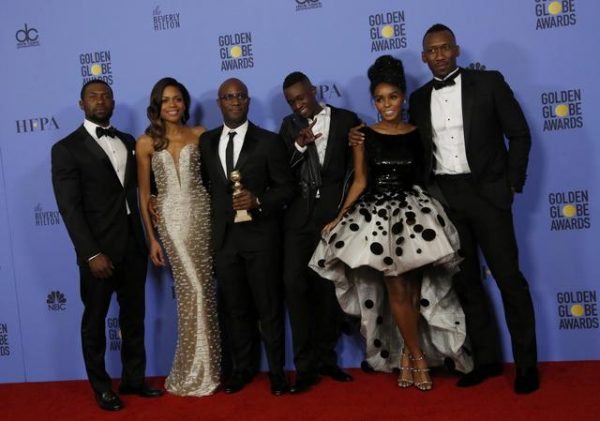 Cast of "Moonlight" poses backstage with their award for Best Motion Picture - Drama at the 74th Annual Golden Globe Awards in Beverly Hills, California, U.S., January 8, 2017. REUTERS/Mario Anzuoni