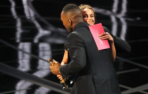89th Academy Awards - Oscars Awards Show - Best Supporting Actor winner Mahershala Ali is hugged by presenter Alicia Vikander. REUTERS/Lucy Nicholson