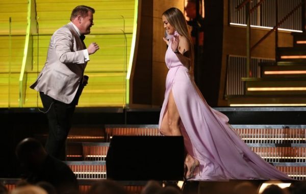 Show host James Corden and singer Jennifer Lopez dance at the 59th Annual Grammy Awards in Los Angeles, California, U.S. , February 12, 2017. REUTERS/Lucy Nicholson