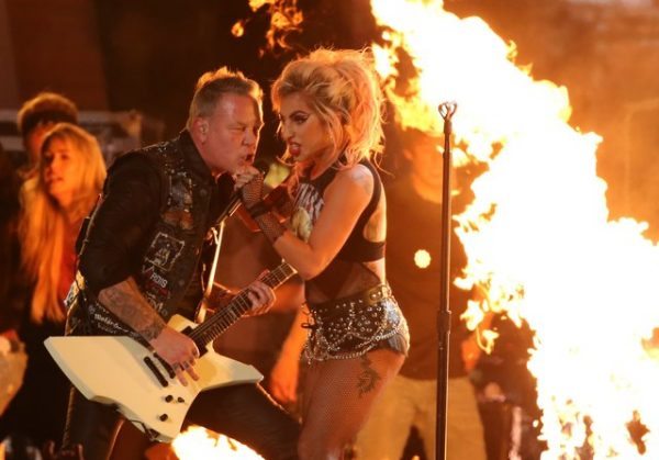 Metallica's James Hetfield and Lady Gaga perform "Moth into Flame" at the 59th Annual Grammy Awards in Los Angeles, California, U.S. , February 12, 2017. REUTERS/Lucy Nicholson