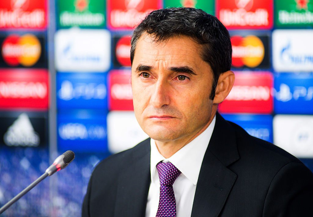 BORISOV,BELARUS - SEPTEMBER 30: Ernesto Valverde,Head Coach of Athletic Club at a press conference after the UEFA Champions League Group H match between Bate Borisov and Athletic Bilbao at the Borisov Arena on September 30, 2014 in Borisov, Belarus. (Photo by Maxim Malinovsky/EuroFootball/Getty images)