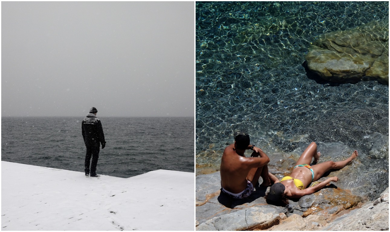 Απίστευτος καιρός: Χιόνια στη Μακεδονία – καύσωνας στην Κρήτη!