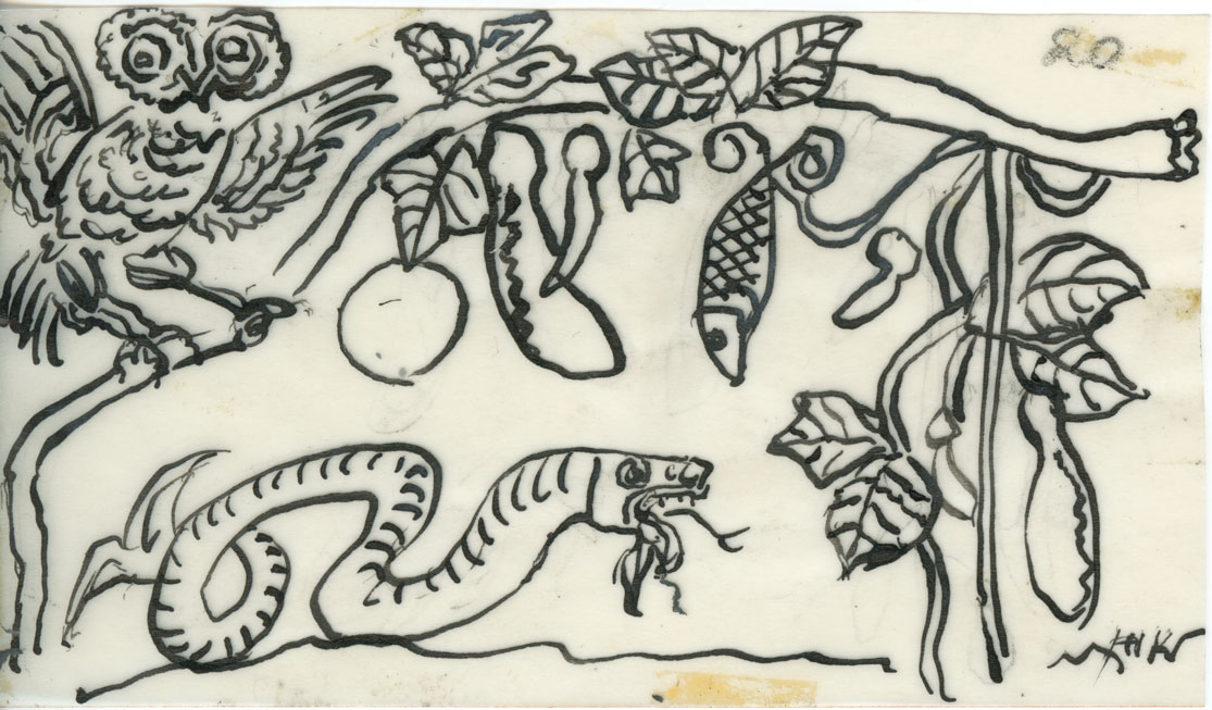 Σχέδιο για τη Λυσιστράτη του Αριστοφάνη, 1977. Σινική μελάνη σε χαρτί, 6 x 10,4 εκ. (Μουσείο Μπενάκη / Πινακοθήκη Γκίκα ©2018) 