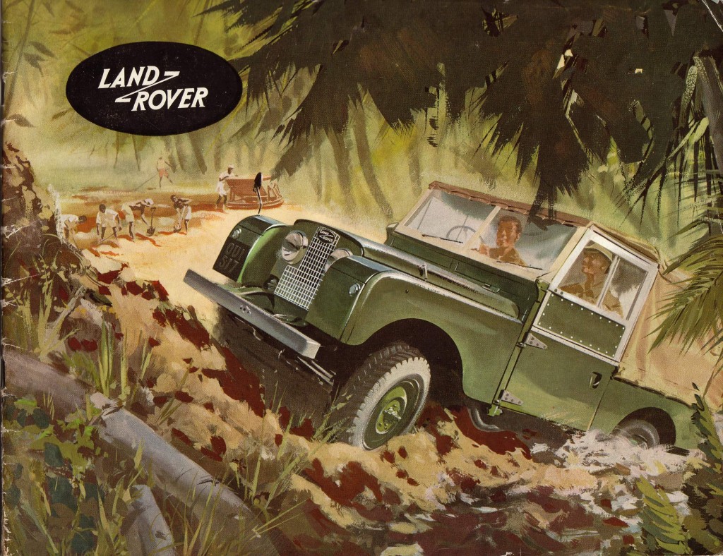 Μια διαφήμιση της εποχής για το Land Rover Series I. Βρετανοί εξερευνητές στην Αφρική, δίπλα σε ιθαγενείς-σκλάβους