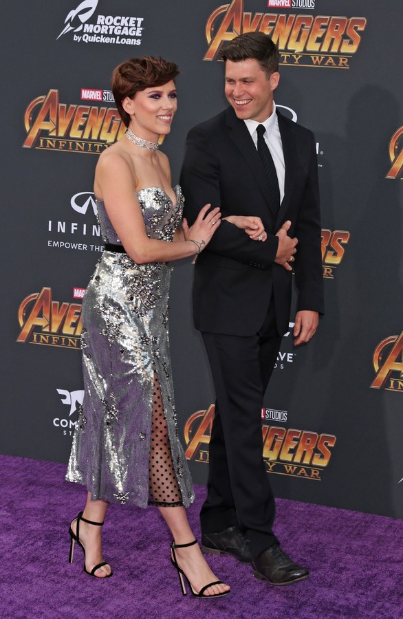 epa06688365 Scarlett Johansson and Colin Jost pose at the world premiere of Marvel Studios' Avengers: Infinity War at the El Capitan and TCL Chinese Theaters, in Hollywood, Los Angeles, California, USA, 23 April 2018 (issued 24 April 2018). EPA/Jimmy Morrison