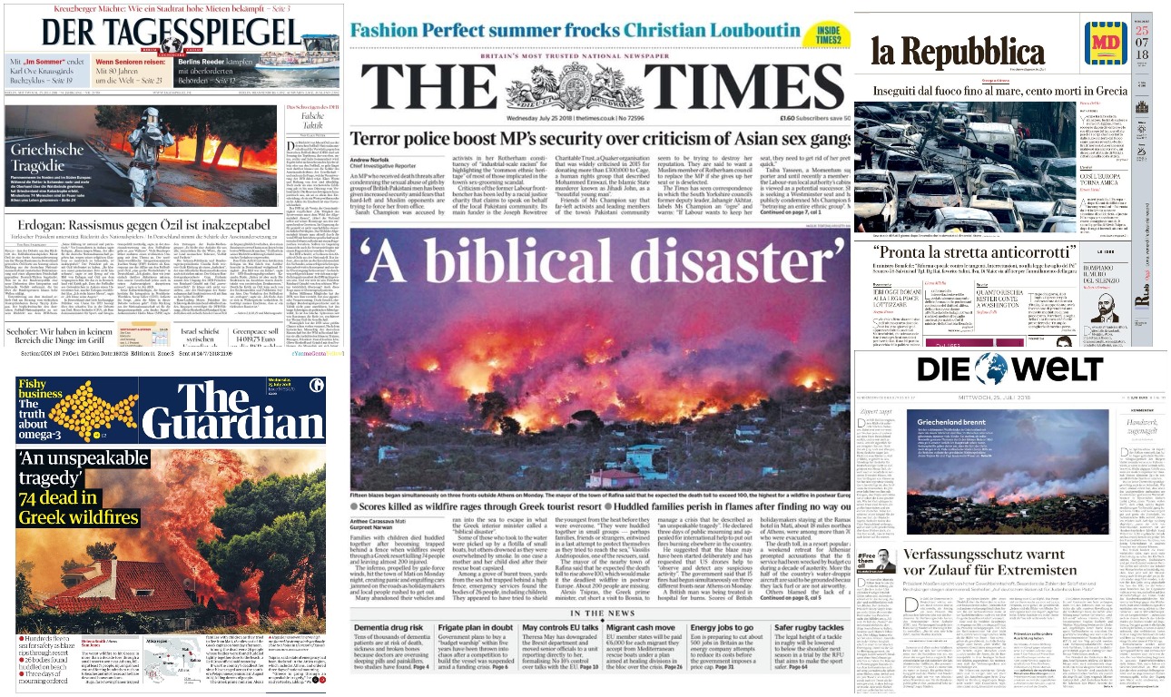 Η τραγωδία στην Αττική στα πρωτοσέλιδα του διεθνούς Τύπου