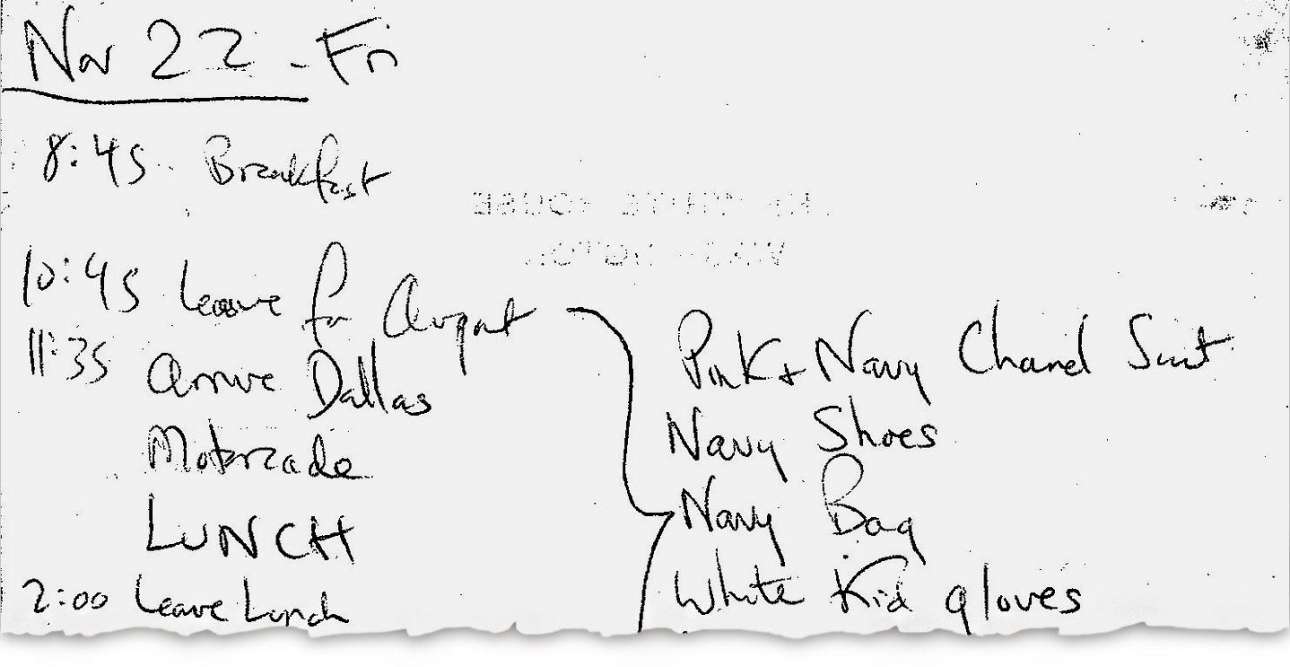 Οι σημειώσεις της Τζάκι για το μοιραίο ταξίδι στο Ντάλας με τον Τζον Κένεντι