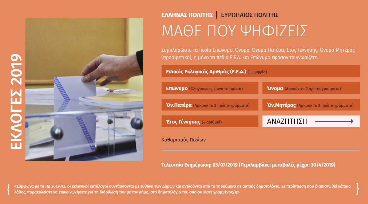 Σε διαφορετικά εκλογικά τμήματα η ψηφοφορία – «Μάθε πού Ψηφίζεις»