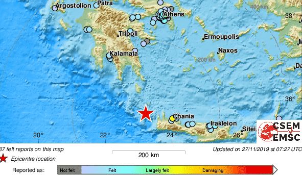 Μεγάλος σεισμός 6,1 Ρίχτερ μεταξύ Κυθήρων και Κρήτης – αισθητός και στην Αθήνα!