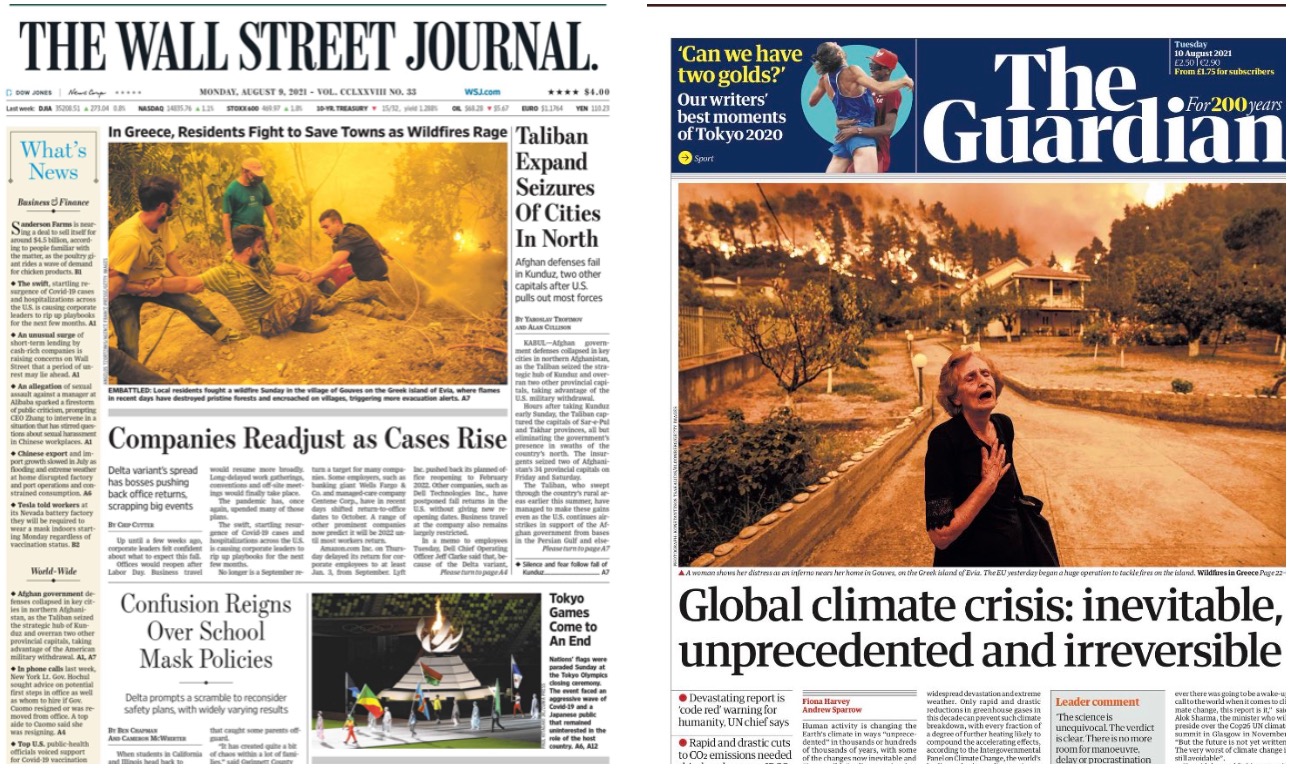 Οι φωτιές της Εύβοιας στα πρωτοσέλιδα του διεθνούς Τύπου