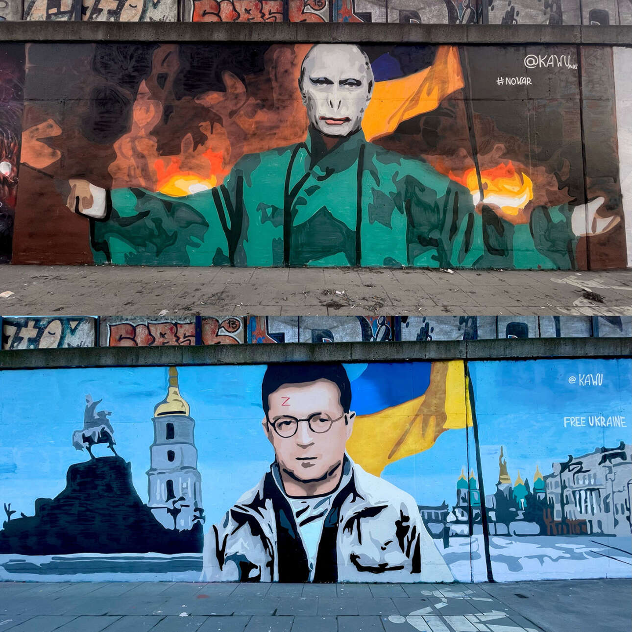 Ενα ευφάνταστο γκραφίτι στους δρόμους της Πολωνίας με τον Πούτιν ως Βόλντεμορτ και τον Ζελένσκι ως Χάρι Πότερ