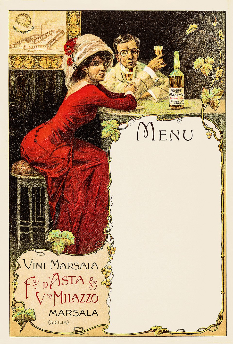 Μενού του 1897 για τα κρασιά Μαρσάλα της Σικελίας