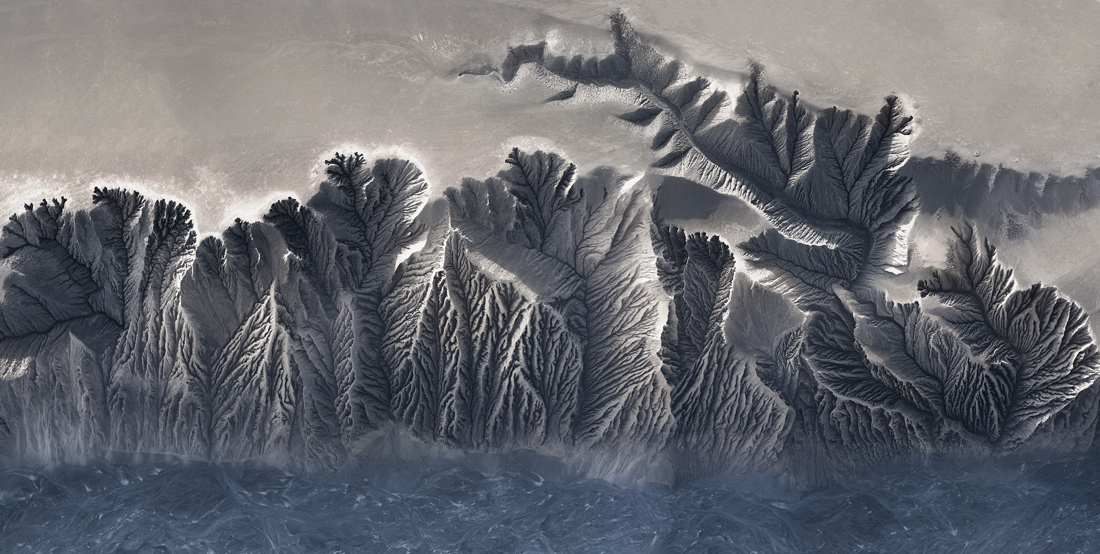 Στην εικόνα με τίτλο «Η φλέβα», που απεικονίζει το φαράγγι Dushanzi της Κίνας από ψηλά, απονεμήθηκε το μεγάλο βραβείο. Ο φωτογράφος περιγράφει το φαράγγι ως ένα γεωλογικό θαύμα, όπου για εκατοντάδες χρόνια το λιωμένο χιόνι από τον παγετώνα Tianshan, η διάβρωση από τον αέρα και η βροχή, δημιούργησαν αυτό το εντυπωσιακό τοπίο