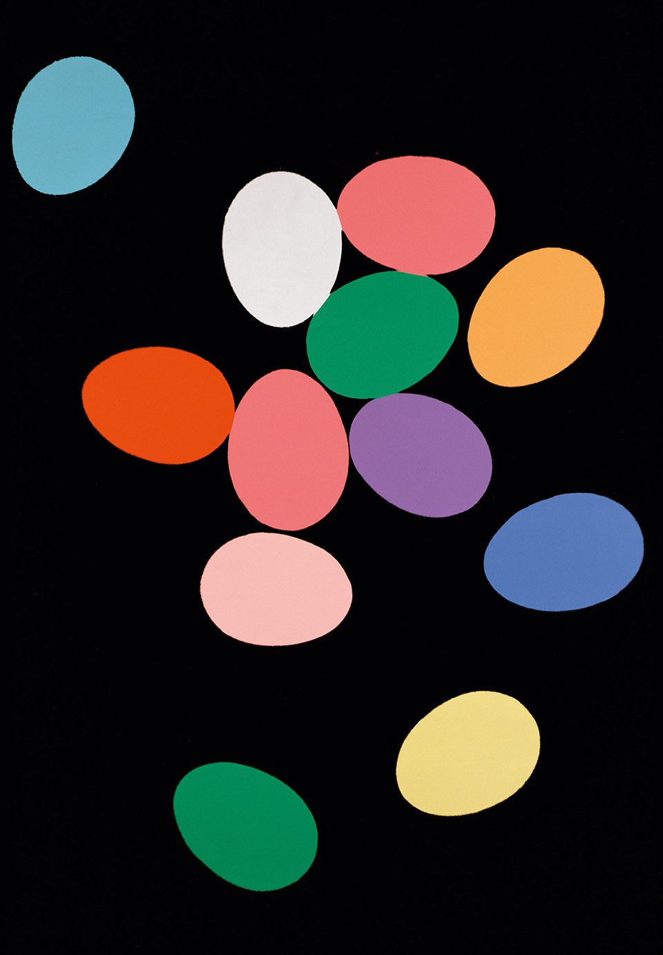 Η σειρά «Αυγά» (1982) του Αντι Γουόρχολ διαφέρει από τη συνηθισμένη δουλειά του καλλιτέχνη που αντλούσε έμπνευση από διαφημιστικά γραφικά και την κουλτούρα των διασημοτήτων. Αυτή η σειρά απεικονίζει πολύχρωμα αυγά, τα οποία θυμίζουν τεράστια ζελεδάκια που επιπλέουν σε μαύρο φόντο. Ο Γουόρχολ τα χάρισε στην οικογένεια και στους φίλους του ως πασχαλινά δώρα 