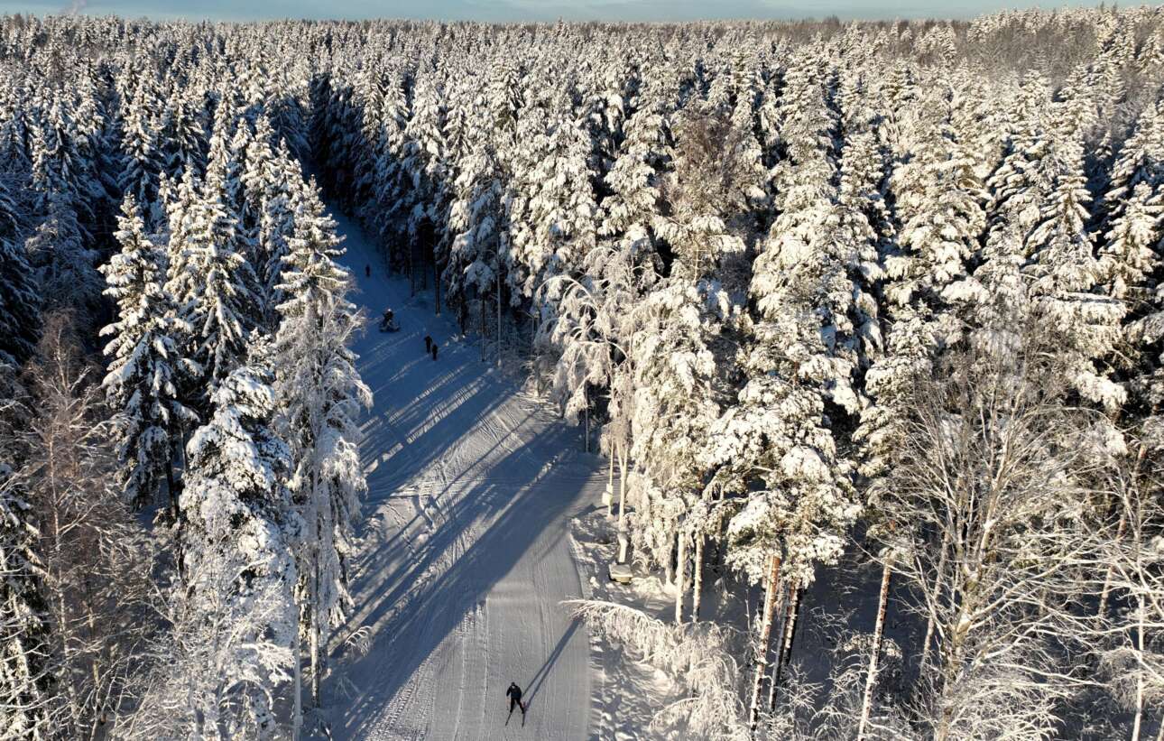 Τη λιακάδα που φώτισε το λευκό στο χιονοσκέπαστο Ελσίνκι εκμεταλλεύτηκαν οι ερασιτέχνες σκιέρ της φινλανδικής πρωτεύουσας και έσπευσαν στο σχεδιασμένο ειδικά για χιονοδρομίες πάρκο Paloheina