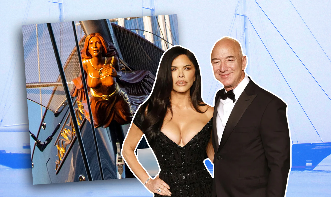 Τζεφ Μπέζος: Mε το ξύλινο ομοίωμα της συντρόφου του στην πρύμνη του σούπερ–γιοτ του